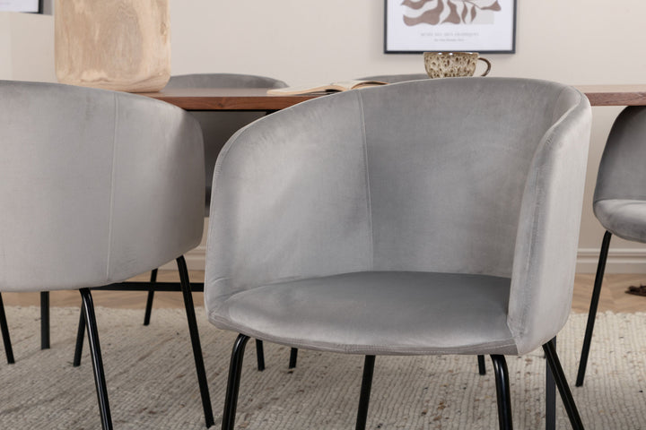 Venture Home Uno Dining Table - Black / Walnut Veneer+Berit Chair - Black / Light Grey Velvet_6
