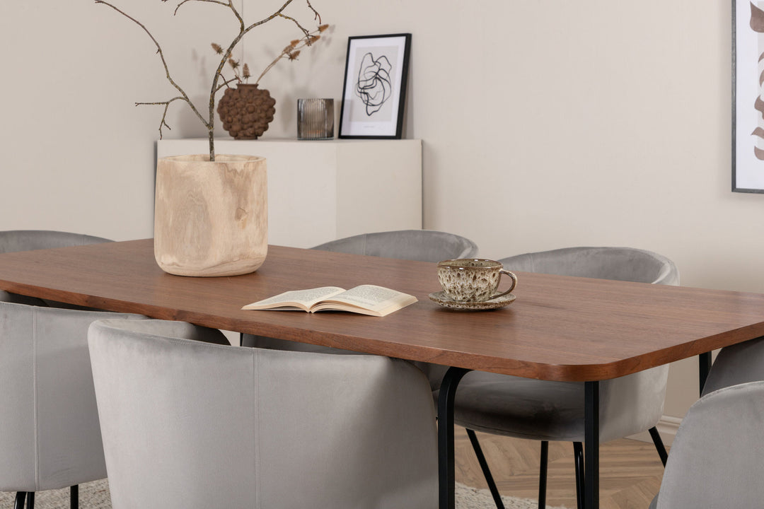 Venture Home Uno Dining Table - Black / Walnut Veneer+Berit Chair - Black / Light Grey Velvet_6