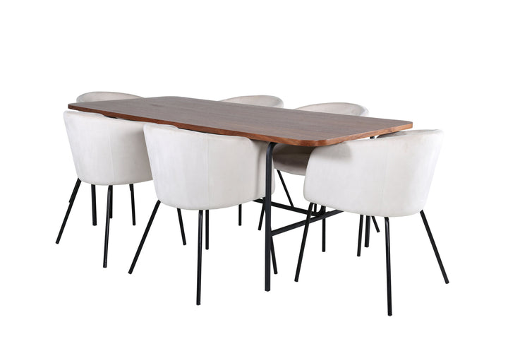 Venture Home Uno Dining Table - Black / Walnut Veneer+Berit Chair - Black / Beige Velvet_6