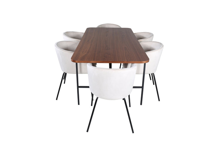 Venture Home Uno Dining Table - Black / Walnut Veneer+Berit Chair - Black / Beige Velvet_6
