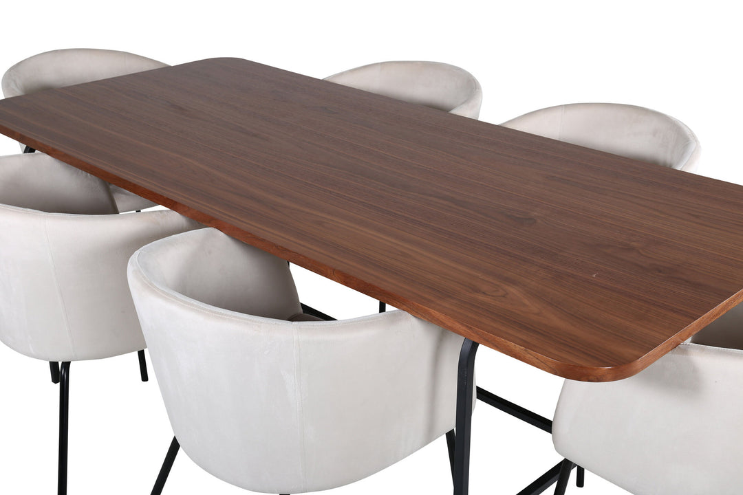 Venture Home Uno Dining Table - Black / Walnut Veneer+Berit Chair - Black / Beige Velvet_6