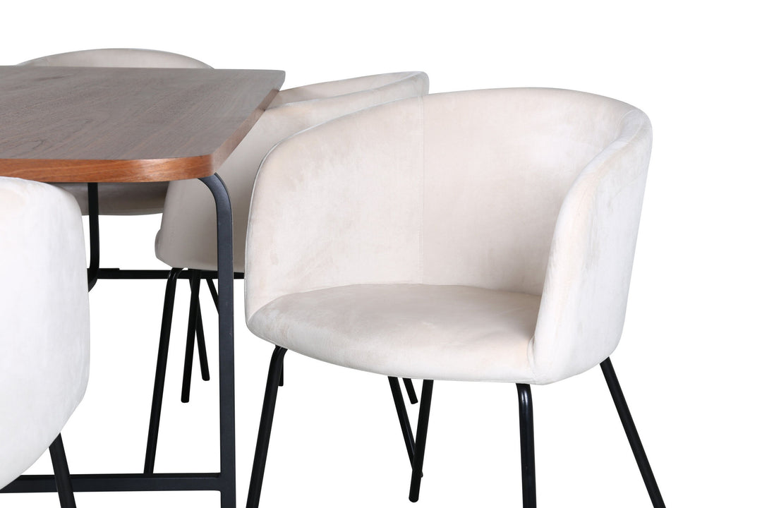 Venture Home Uno Dining Table - Black / Walnut Veneer+Berit Chair - Black / Beige Velvet_6