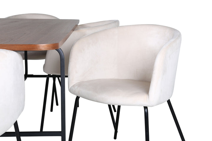 Venture Home Uno Dining Table - Black / Walnut Veneer+Berit Chair - Black / Beige Velvet_6