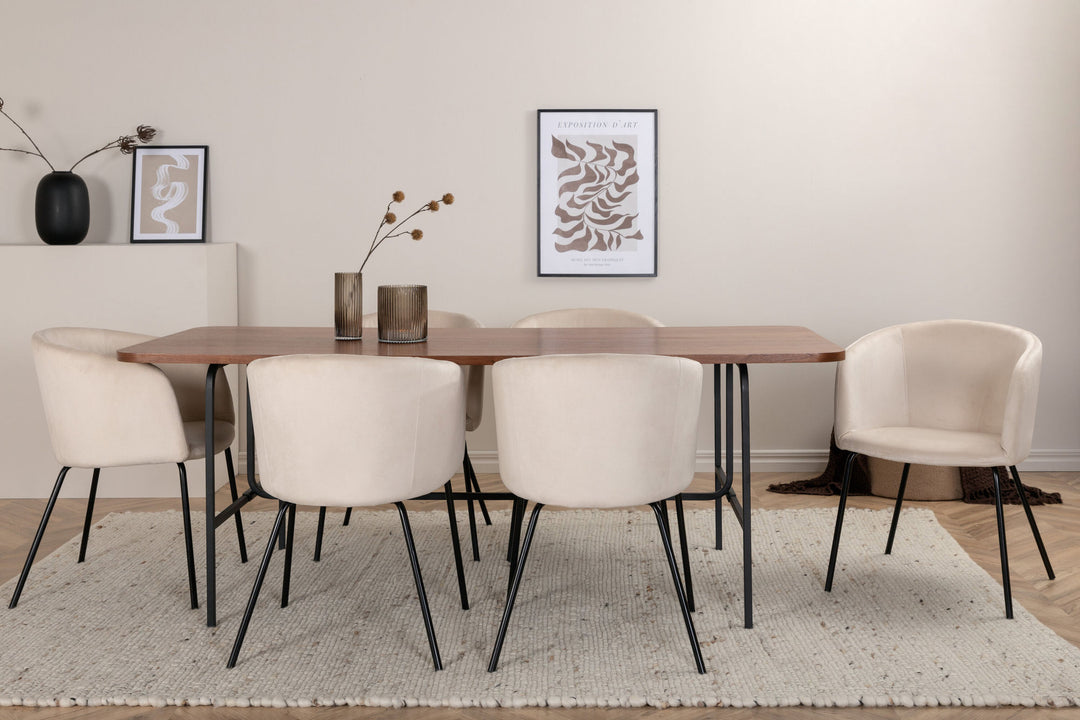 Venture Home Uno Dining Table - Black / Walnut Veneer+Berit Chair - Black / Beige Velvet_6