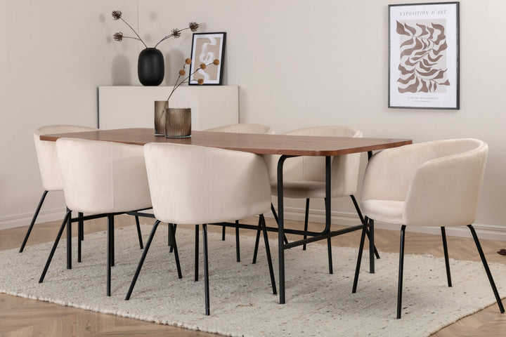 Venture Home Uno Dining Table - Black / Walnut Veneer+Berit Chair - Black / Beige Velvet_6