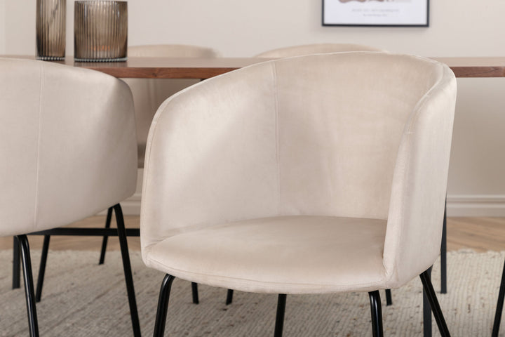 Venture Home Uno Dining Table - Black / Walnut Veneer+Berit Chair - Black / Beige Velvet_6