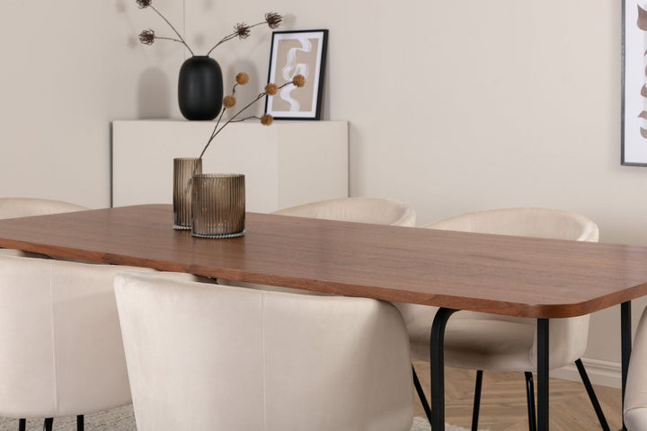 Venture Home Uno Dining Table - Black / Walnut Veneer+Berit Chair - Black / Beige Velvet_6