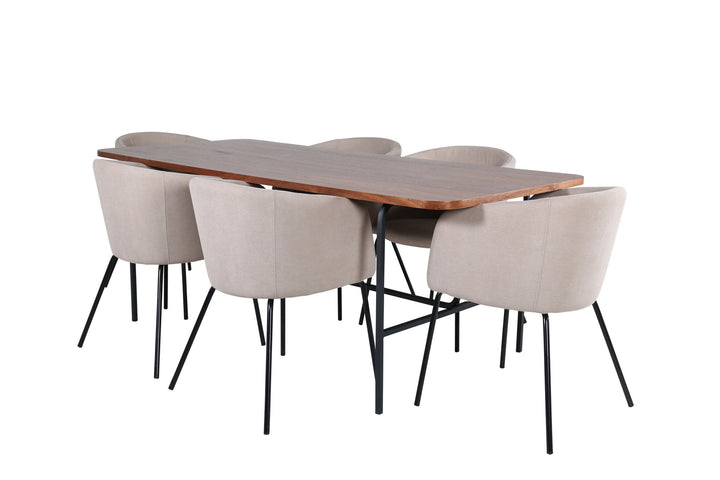 Venture Home Uno Dining Table - Black / Walnut Veneer+Berit Chair - Black / Beige Fabric (Polyester linen )_6