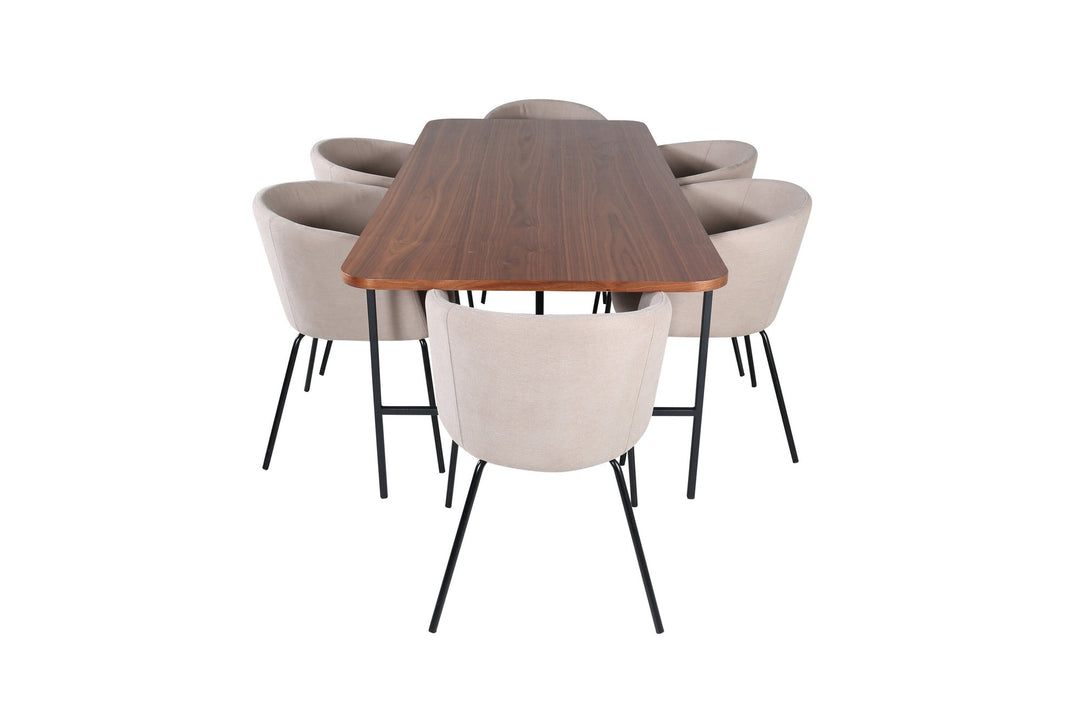 Venture Home Uno Dining Table - Black / Walnut Veneer+Berit Chair - Black / Beige Fabric (Polyester linen )_6