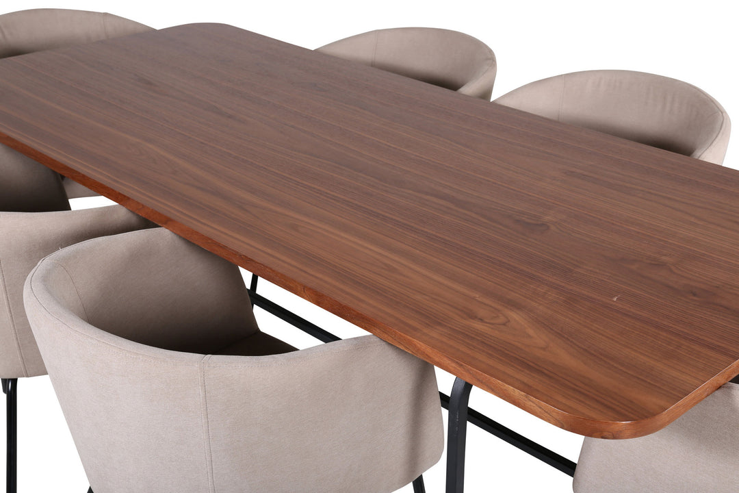 Venture Home Uno Dining Table - Black / Walnut Veneer+Berit Chair - Black / Beige Fabric (Polyester linen )_6