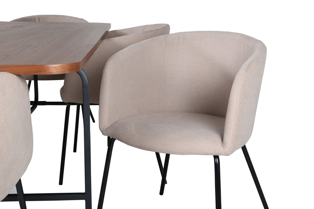 Venture Home Uno Dining Table - Black / Walnut Veneer+Berit Chair - Black / Beige Fabric (Polyester linen )_6