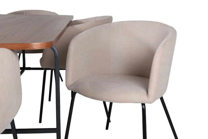 Venture Home Uno Dining Table - Black / Walnut Veneer+Berit Chair - Black / Beige Fabric (Polyester linen )_6