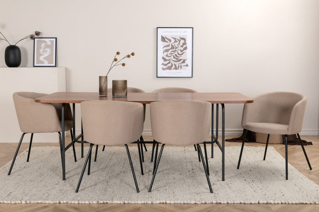 Venture Home Uno Dining Table - Black / Walnut Veneer+Berit Chair - Black / Beige Fabric (Polyester linen )_6