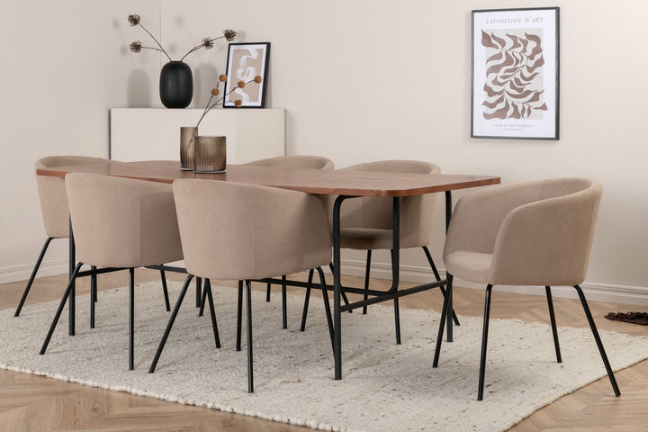 Venture Home Uno Dining Table - Black / Walnut Veneer+Berit Chair - Black / Beige Fabric (Polyester linen )_6
