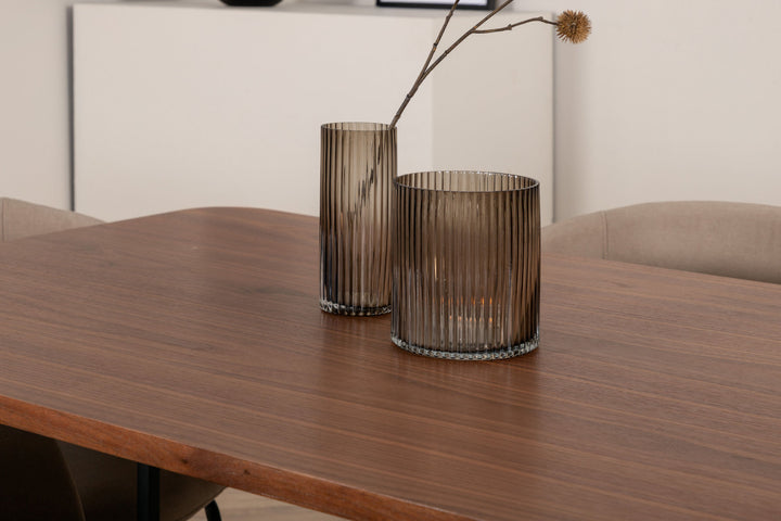 Venture Home Uno Dining Table - Black / Walnut Veneer+Berit Chair - Black / Beige Fabric (Polyester linen )_6