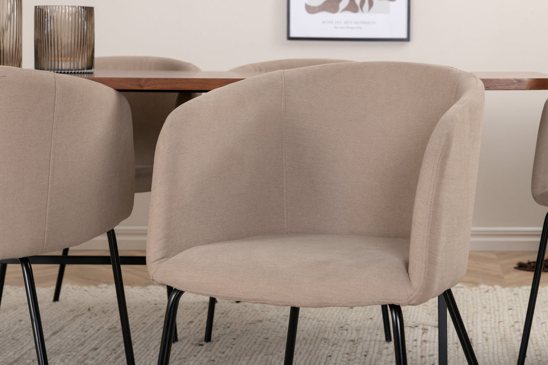 Venture Home Uno Dining Table - Black / Walnut Veneer+Berit Chair - Black / Beige Fabric (Polyester linen )_6