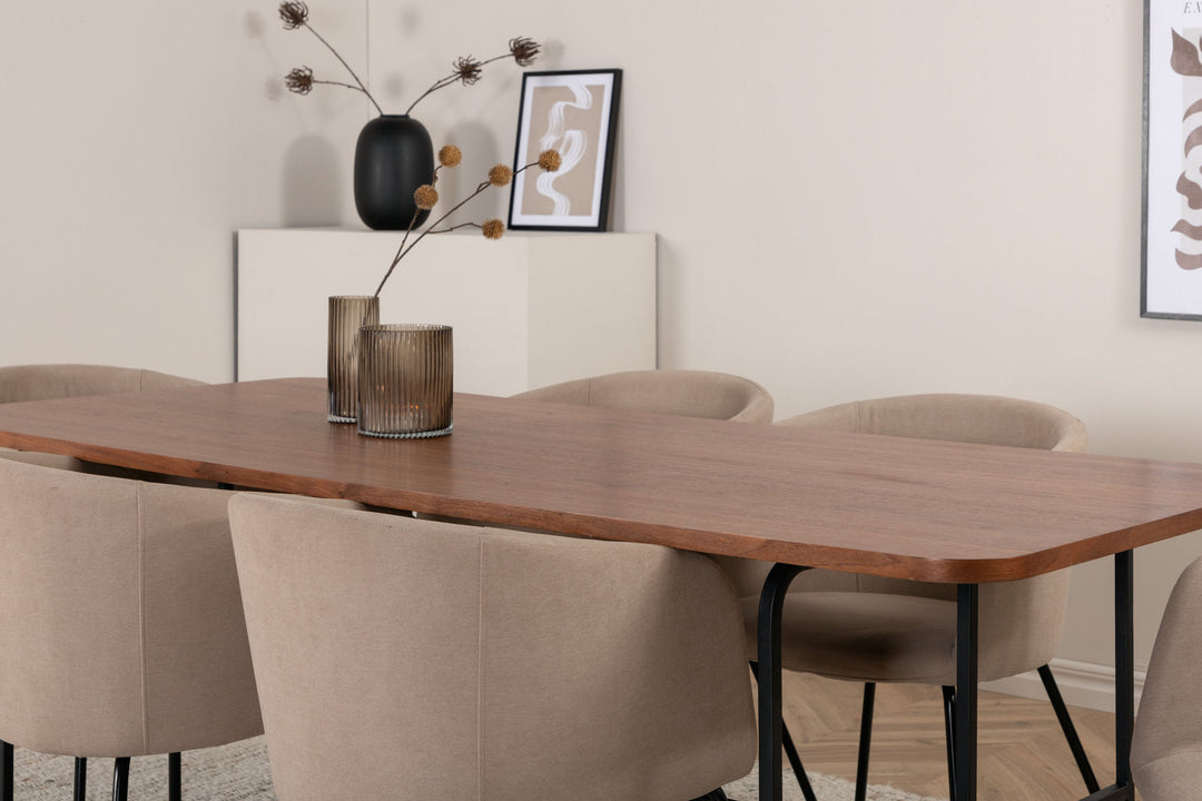 Venture Home Uno Dining Table - Black / Walnut Veneer+Berit Chair - Black / Beige Fabric (Polyester linen )_6