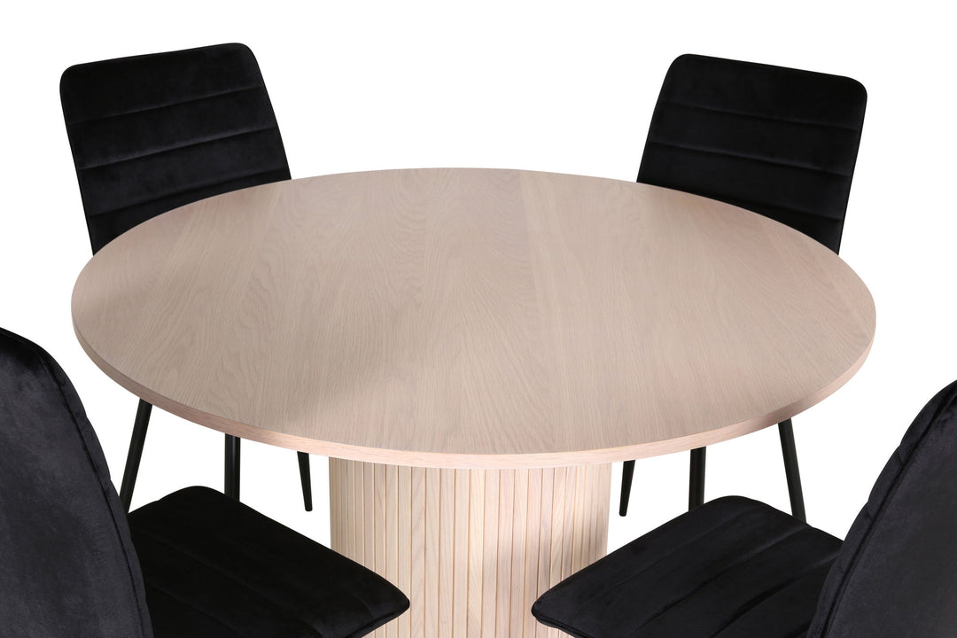 Venture Home Bianca Round Dining Table - White Wash / Black Veneer+Windu Lyx Chair - Black / Black Velvet_4