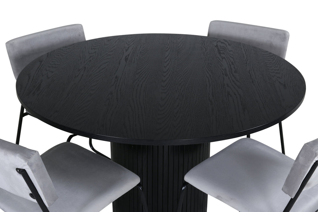 Venture Home Bianca Round Dining Table - Black / Black Veneer+Kenth Chair - Black / Light Grey Velvet_4