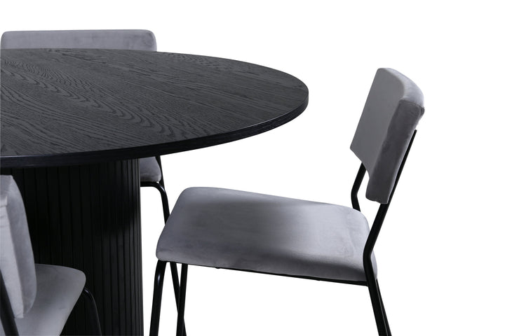 Venture Home Bianca Round Dining Table - Black / Black Veneer+Kenth Chair - Black / Light Grey Velvet_4