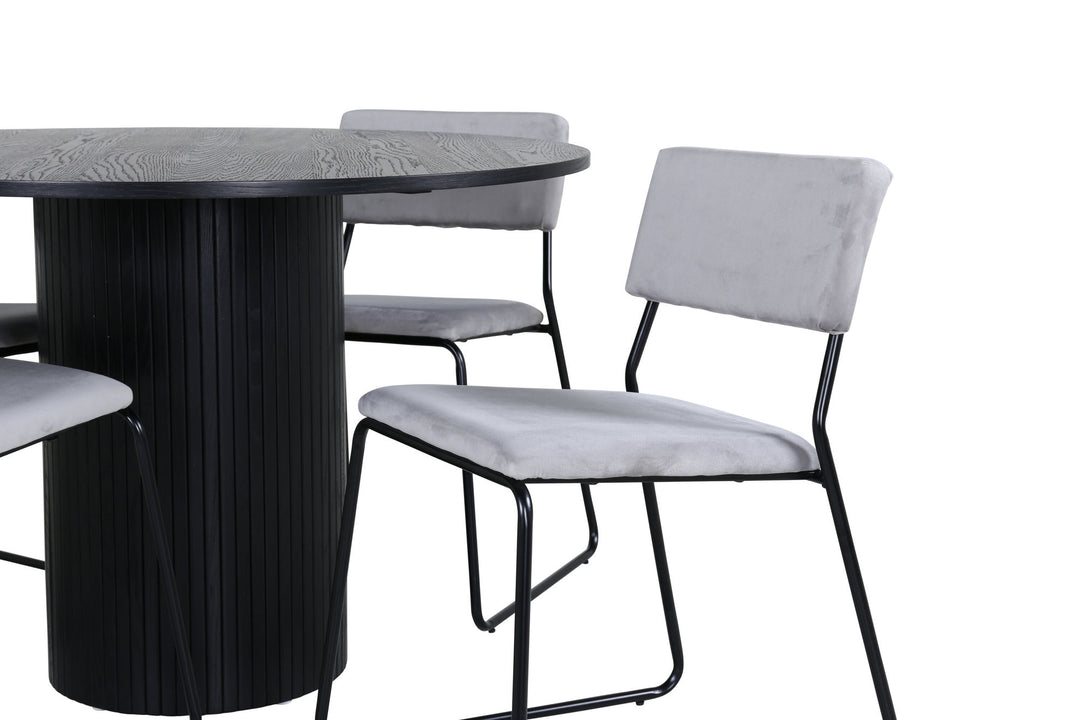 Venture Home Bianca Round Dining Table - Black / Black Veneer+Kenth Chair - Black / Light Grey Velvet_4