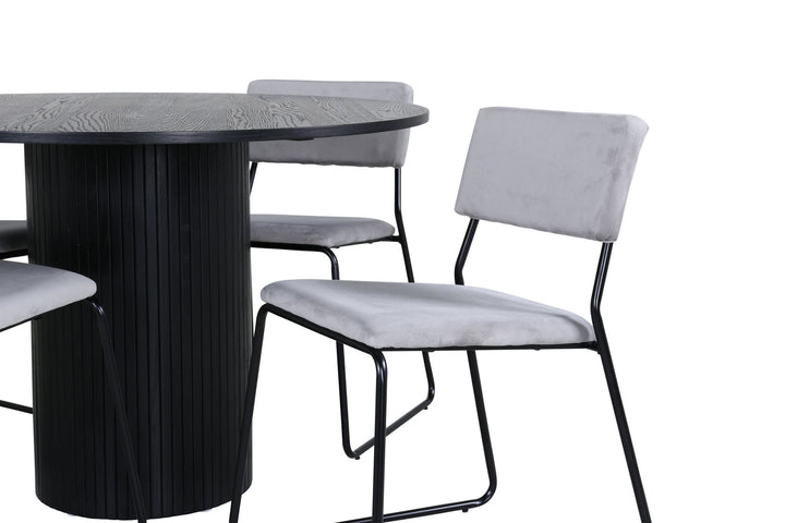 Venture Home Bianca Round Dining Table - Black / Black Veneer+Kenth Chair - Black / Light Grey Velvet_4