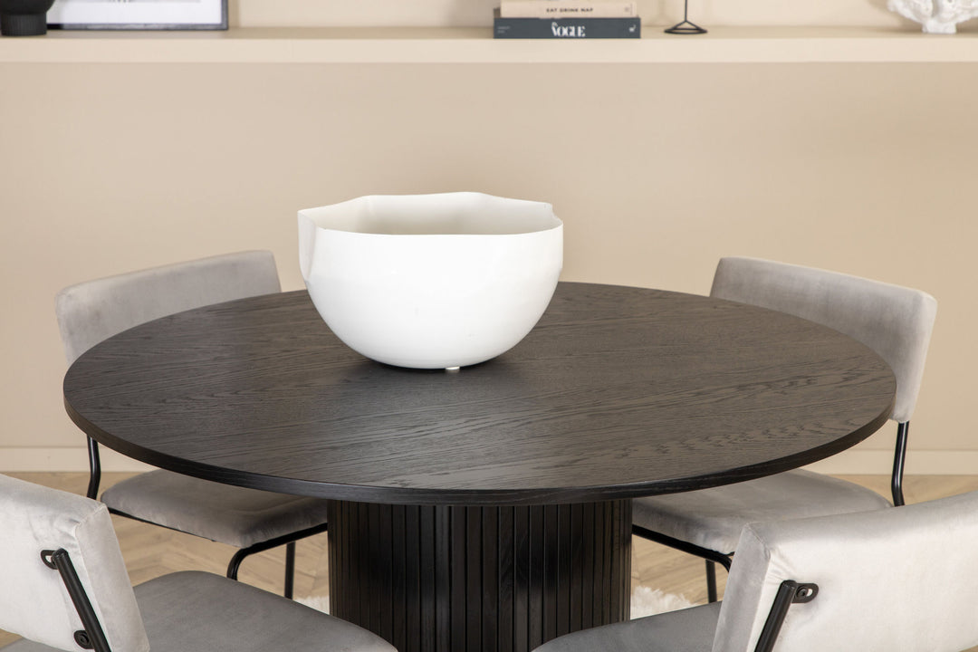Venture Home Bianca Round Dining Table - Black / Black Veneer+Kenth Chair - Black / Light Grey Velvet_4