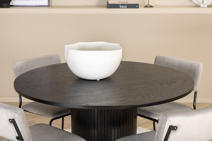 Venture Home Bianca Round Dining Table - Black / Black Veneer+Kenth Chair - Black / Light Grey Velvet_4