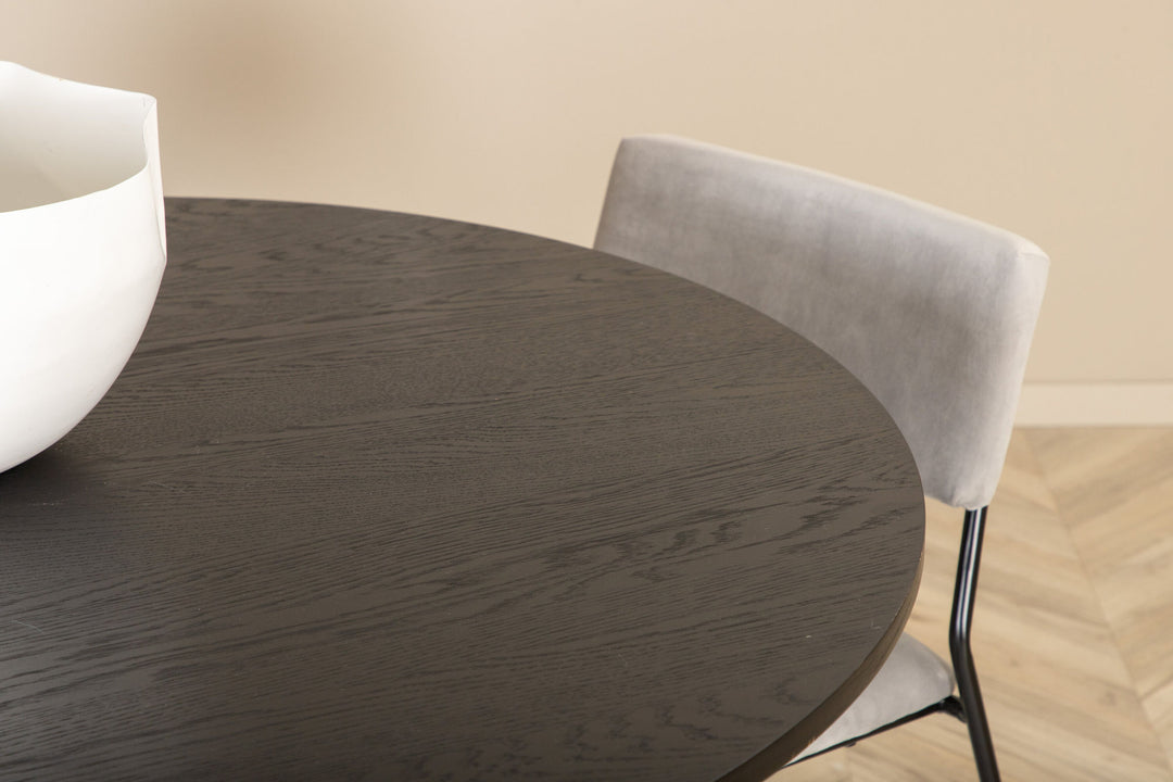 Venture Home Bianca Round Dining Table - Black / Black Veneer+Kenth Chair - Black / Light Grey Velvet_4