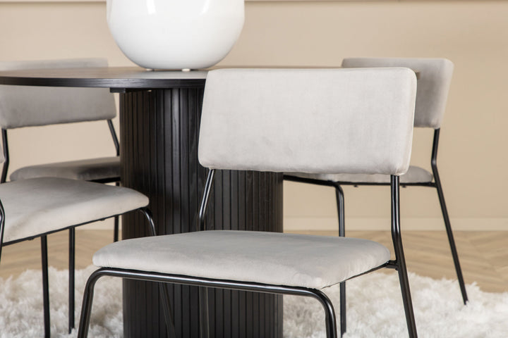 Venture Home Bianca Round Dining Table - Black / Black Veneer+Kenth Chair - Black / Light Grey Velvet_4