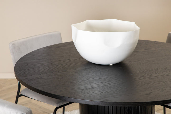 Venture Home Bianca Round Dining Table - Black / Black Veneer+Kenth Chair - Black / Light Grey Velvet_4