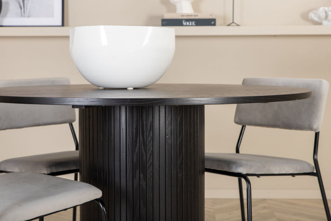 Venture Home Bianca Round Dining Table - Black / Black Veneer+Kenth Chair - Black / Light Grey Velvet_4