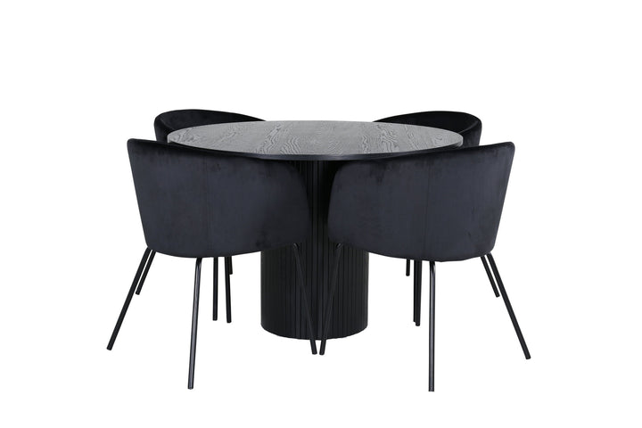 Venture Home Bianca Round Dining Table - Black / Black Veneer+Berit Chair - Black / Black Velvet_4