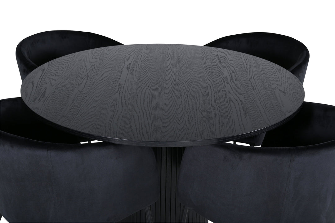 Venture Home Bianca Round Dining Table - Black / Black Veneer+Berit Chair - Black / Black Velvet_4