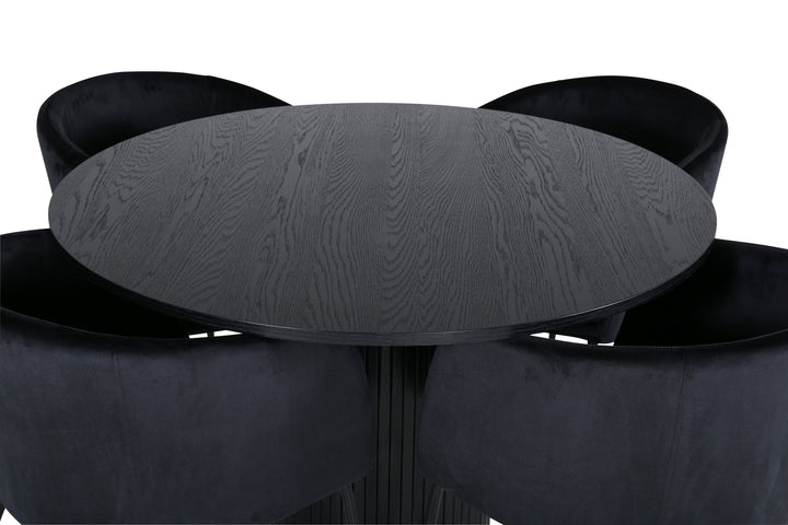 Venture Home Bianca Round Dining Table - Black / Black Veneer+Berit Chair - Black / Black Velvet_4