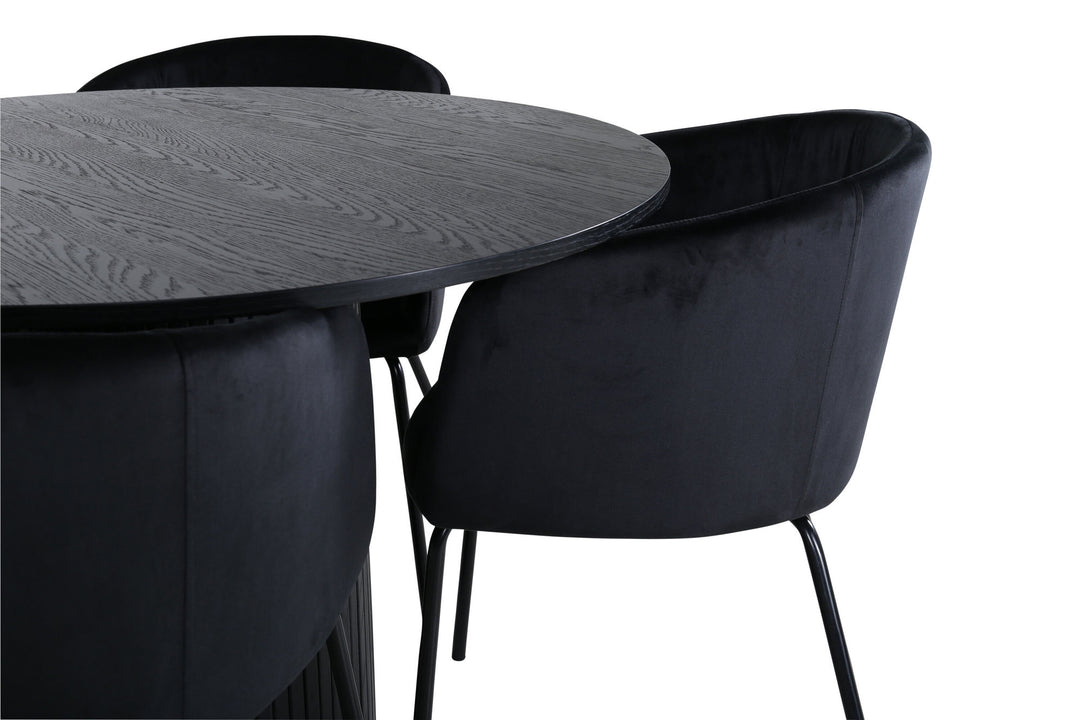 Venture Home Bianca Round Dining Table - Black / Black Veneer+Berit Chair - Black / Black Velvet_4