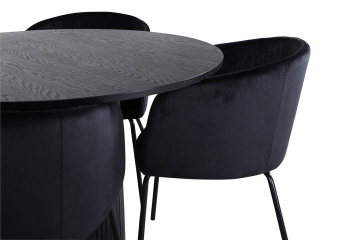 Venture Home Bianca Round Dining Table - Black / Black Veneer+Berit Chair - Black / Black Velvet_4