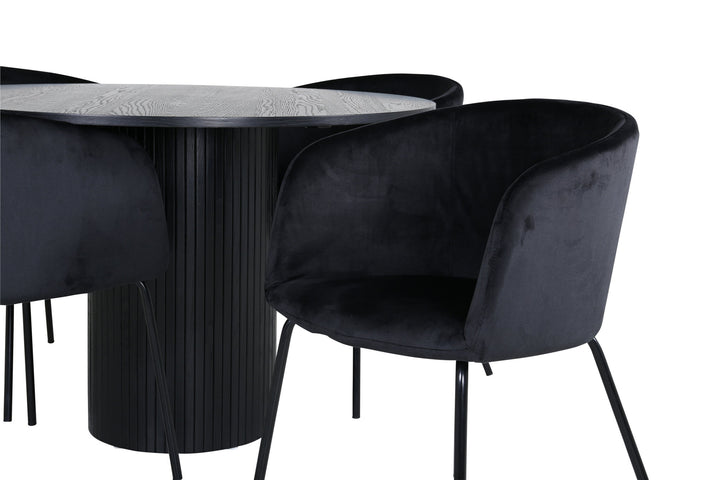 Venture Home Bianca Round Dining Table - Black / Black Veneer+Berit Chair - Black / Black Velvet_4