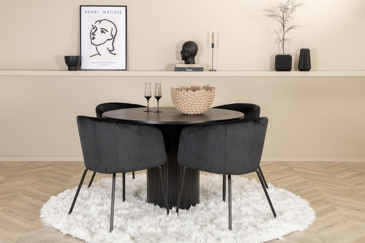 Venture Home Bianca Round Dining Table - Black / Black Veneer+Berit Chair - Black / Black Velvet_4