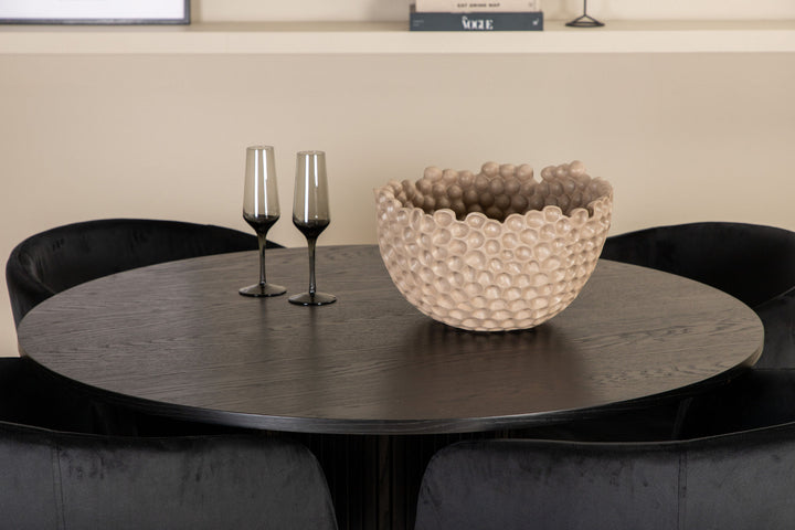 Venture Home Bianca Round Dining Table - Black / Black Veneer+Berit Chair - Black / Black Velvet_4