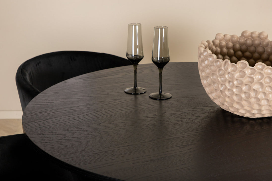 Venture Home Bianca Round Dining Table - Black / Black Veneer+Berit Chair - Black / Black Velvet_4