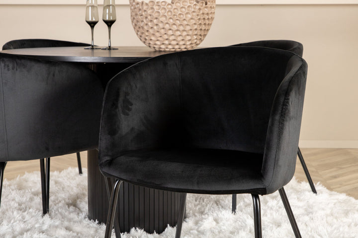 Venture Home Bianca Round Dining Table - Black / Black Veneer+Berit Chair - Black / Black Velvet_4