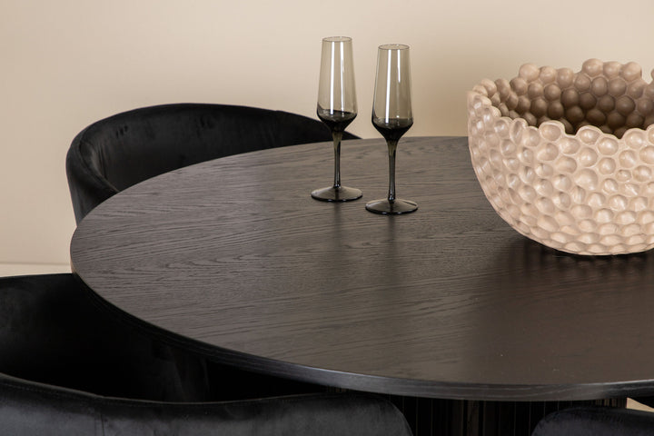 Venture Home Bianca Round Dining Table - Black / Black Veneer+Berit Chair - Black / Black Velvet_4