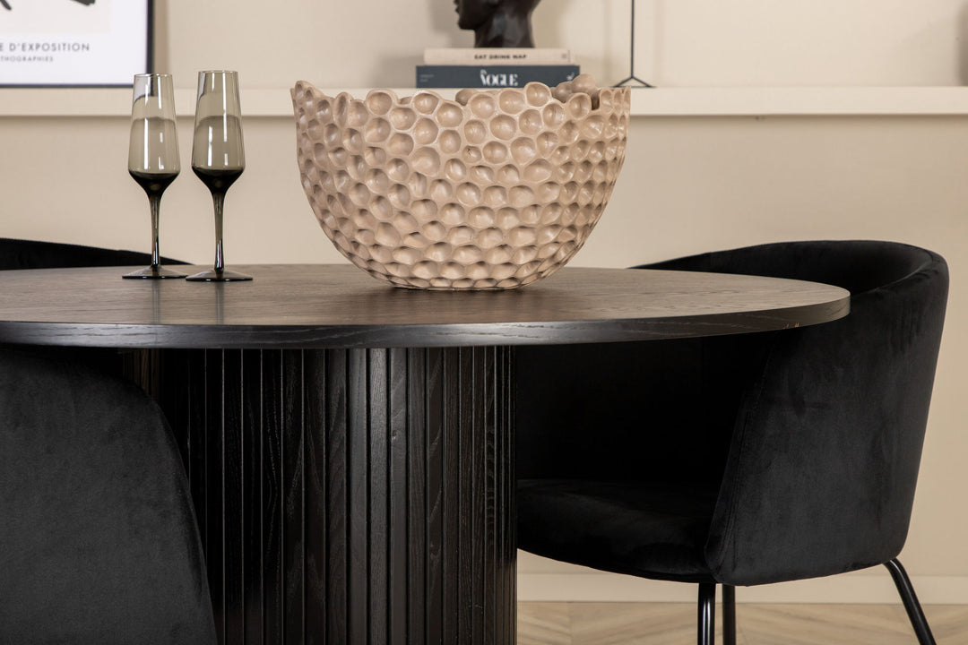 Venture Home Bianca Round Dining Table - Black / Black Veneer+Berit Chair - Black / Black Velvet_4