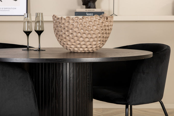 Venture Home Bianca Round Dining Table - Black / Black Veneer+Berit Chair - Black / Black Velvet_4