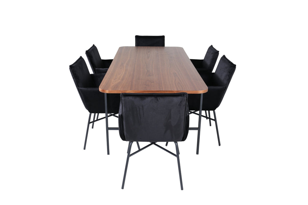 Venture Home Uno Dining Table - Black / Walnut Veneer+Petra Chair - Black / Black Velvet_6