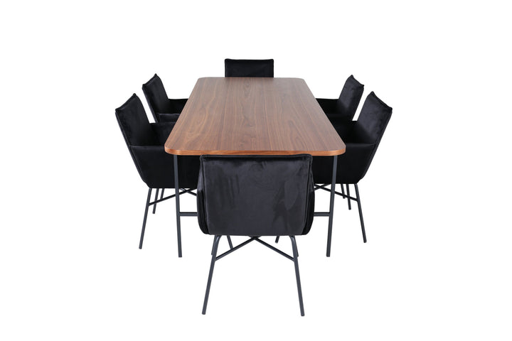 Venture Home Uno Dining Table - Black / Walnut Veneer+Petra Chair - Black / Black Velvet_6