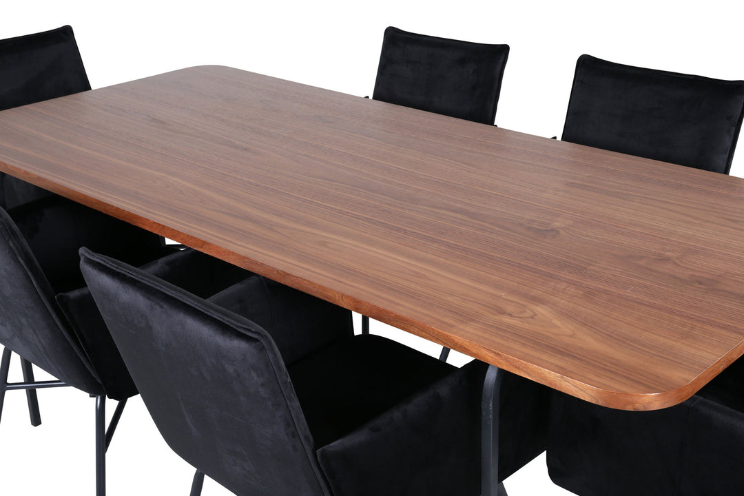 Venture Home Uno Dining Table - Black / Walnut Veneer+Petra Chair - Black / Black Velvet_6