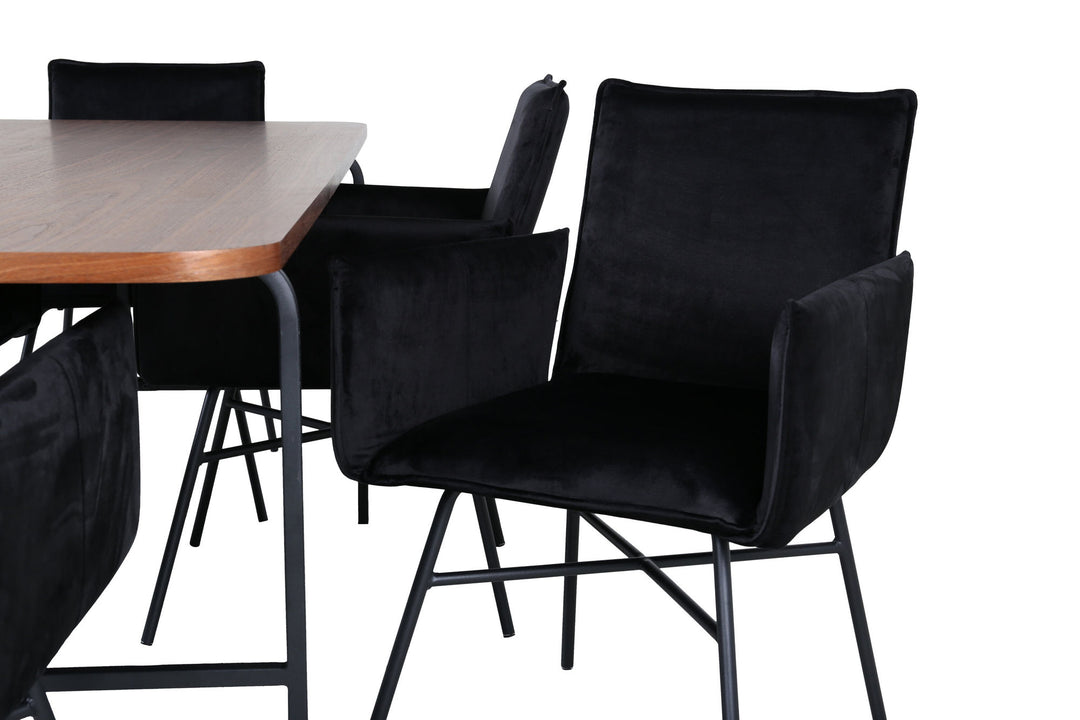 Venture Home Uno Dining Table - Black / Walnut Veneer+Petra Chair - Black / Black Velvet_6