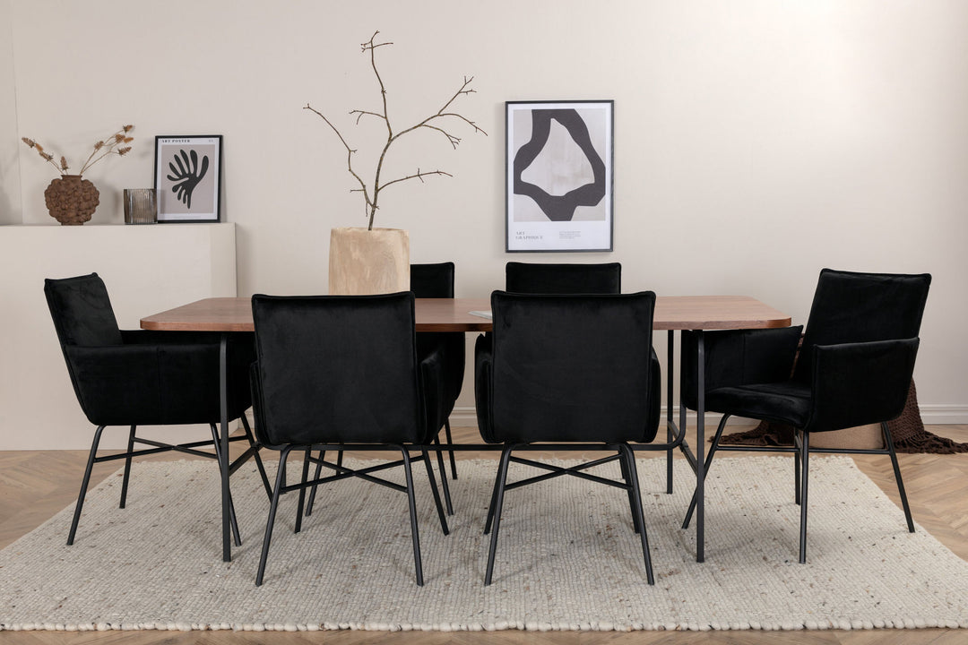 Venture Home Uno Dining Table - Black / Walnut Veneer+Petra Chair - Black / Black Velvet_6